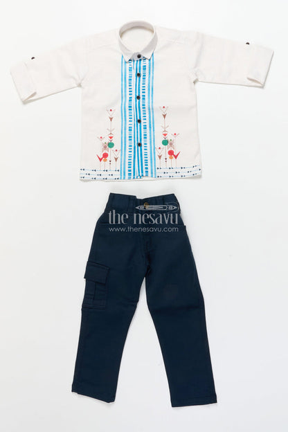 The Nesavu Boys Casual Set Boys Cotton Blazer Outfit for Festive Casual and School Functions Nesavu Nesavu boys printed cotton blazer outfit ethnic motifs school events festive casual wear
