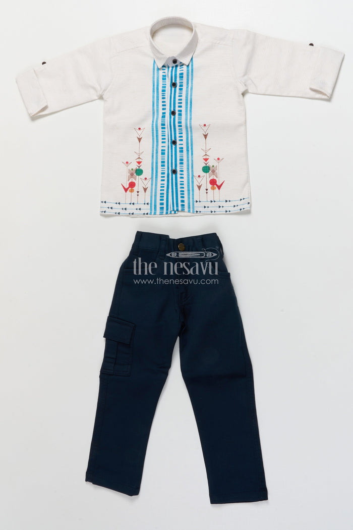 The Nesavu Boys Casual Set Boys Cotton Blazer Outfit for Festive Casual and School Functions Nesavu Nesavu boys printed cotton blazer outfit ethnic motifs school events festive casual wear