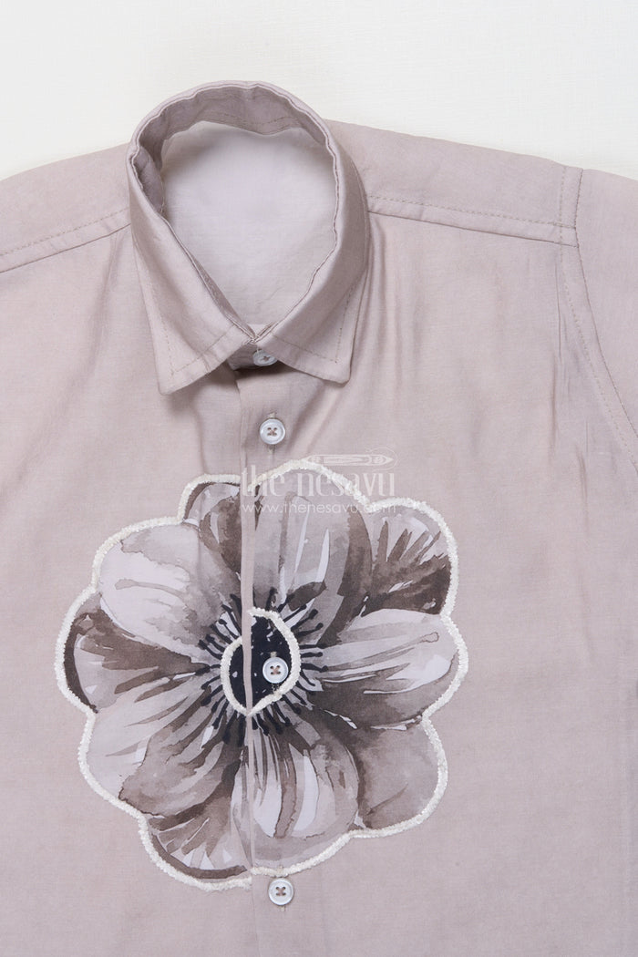 The Nesavu Boys Casual Set Boys Cotton Blend Casual Wear Set with Bold Floral Placement Print Nesavu Nesavu boys casual cotton blend set center floral print contrast cuff detailing