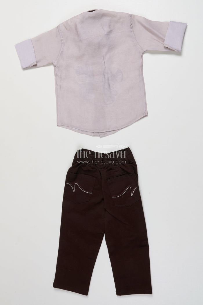 The Nesavu Boys Casual Set Boys Cotton Blend Casual Wear Set with Bold Floral Placement Print Nesavu Nesavu boys casual cotton blend set center floral print contrast cuff detailing
