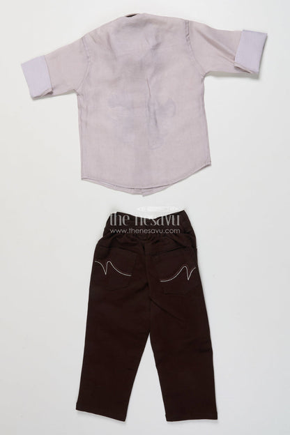 The Nesavu Boys Casual Set Boys Cotton Blend Casual Wear Set with Bold Floral Placement Print Nesavu Nesavu boys casual cotton blend set center floral print contrast cuff detailing