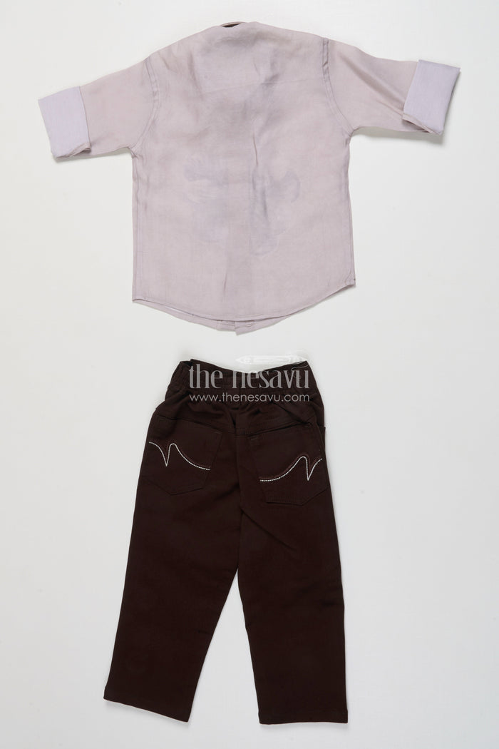 The Nesavu Boys Casual Set Boys Cotton Blend Casual Wear Set with Bold Floral Placement Print Nesavu Nesavu boys casual cotton blend set center floral print contrast cuff detailing