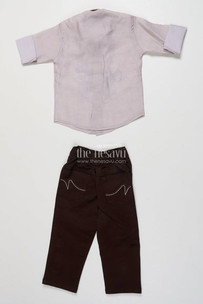 The Nesavu Boys Casual Set Boys Cotton Blend Casual Wear Set with Bold Floral Placement Print Nesavu Nesavu boys casual cotton blend set center floral print contrast cuff detailing