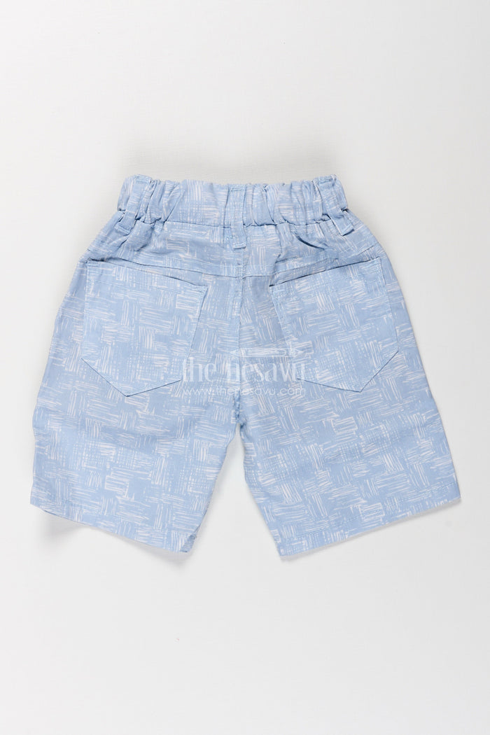 The Nesavu Boys Shorts Boys Cotton Blue Shorts with Digital Print and Adjustable Drawstring for Playful Comfort Nesavu Nesavu Boys Light Blue Cotton Shorts White Digital Print Adjustable Waistband