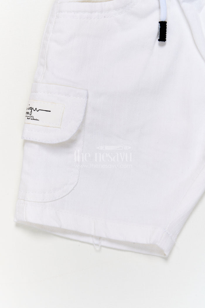 The Nesavu Boys Shorts Boys Cotton Cargo-style Shorts with Sporty Waistband Detail Nesavu Boys cotton shorts with flap pockets and contrast waistband cord