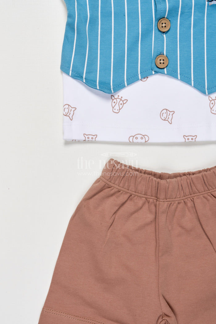 The Nesavu Boys Casual Set Boys Cotton Casual Set for Everyday Comfort and Fun Nesavu Nesavu boys cotton casual wear set shirt shorts daily comfort summer play