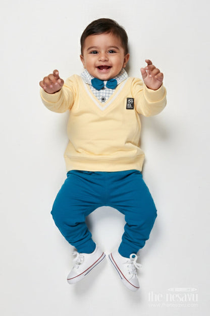 The Nesavu Boys Casual Set Boys Cotton Casual Set with Full Sleeves for Playful Days Nesavu 12 (3M) / Yellow BCS523B-12 Nesavu boys full-sleeve cotton casual set cartoon top playful comfort daily wear