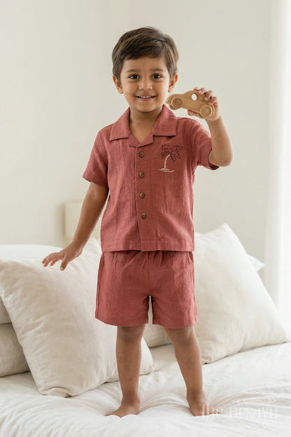 The Nesavu Boys Casual Set Boys Cotton Co Ord Set for Birthday Parties and Outings Nesavu 12 (3M) / Pink / Cotton BCS557B-12 Nesavu Boys Cotton Co Ord Set For Birthday Parties Casual Celebrations And Family Outings