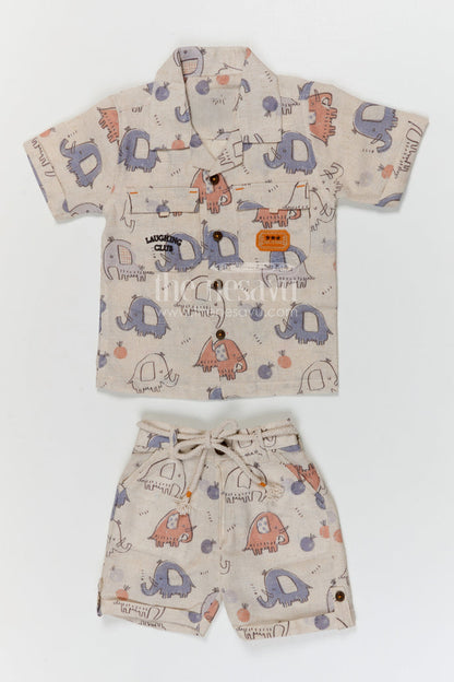 The Nesavu Boys Casual Set Boys Cotton Co Ord Set for Playtime and Daily Wear Nesavu 16 (1Y) / Cream / Cotton BCS584A-16 Nesavu boys cotton co ord set for playtime and daily wear with fun printed design and breathable comfort