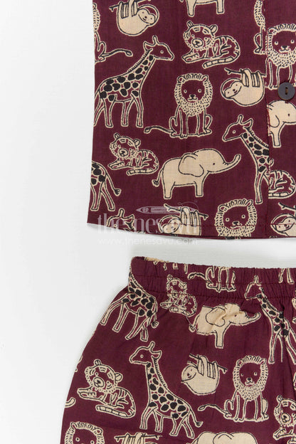 The Nesavu Boys Casual Set Boys Cotton Co Ord Set for Playtime and Summer Outings Nesavu Nesavu Boys Cotton Co Ord Set For Playtime With Animal Print Shirt And Shorts Summer Outfit
