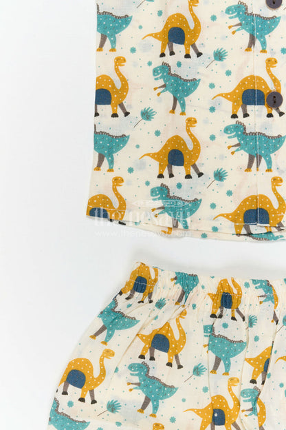 The Nesavu Boys Casual Set Boys Cotton Co Ord Set for Vacation and Summer Styling Nesavu Nesavu Boys Cotton Co Ord Set For Vacation With Dinosaur Print Shirt And Shorts Summer Outfit