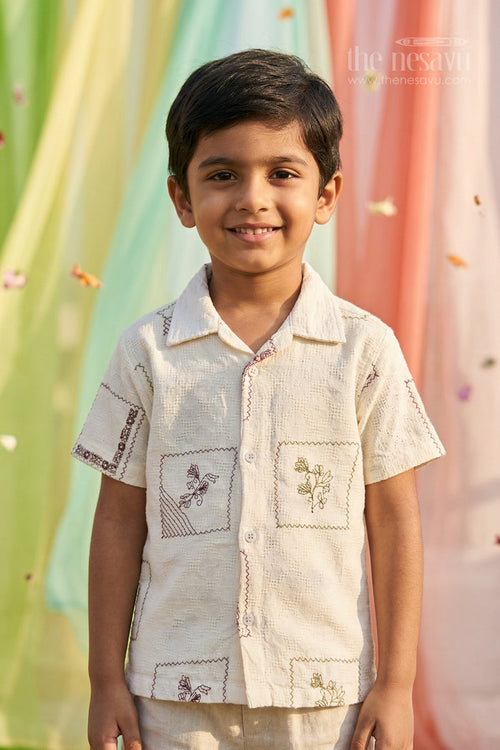 The Nesavu Boys Cotton Shirt Boys Cotton Dobby Embroidered Shirt for Festive Occasions and Traditional Outings Nesavu 20 (3Y) / Half white / Cotton BS417A-20 Nesavu boys cotton dobby embroidered shirt for festive occasions and traditional events