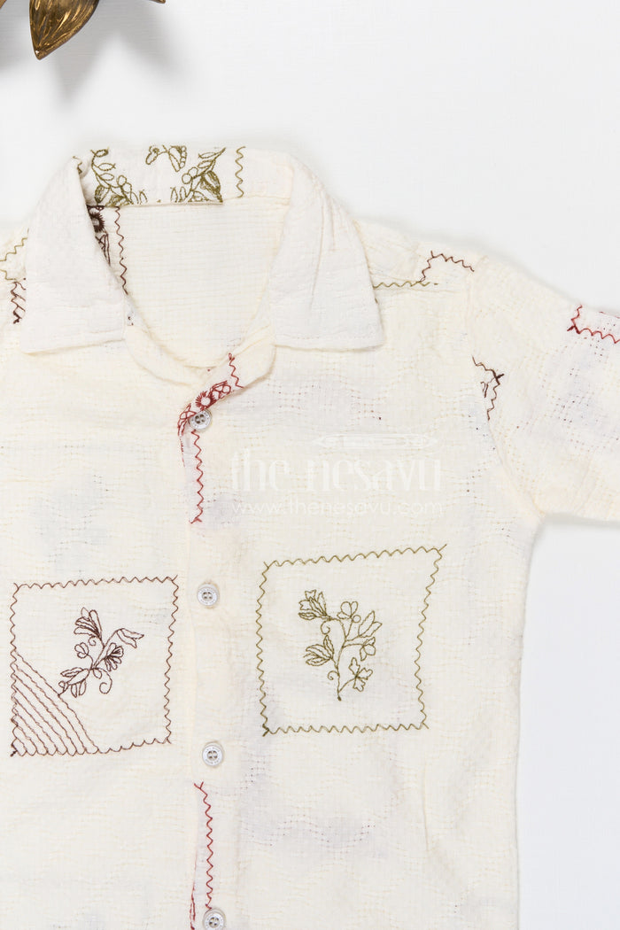 The Nesavu Boys Cotton Shirt Boys Cotton Dobby Embroidered Shirt for Festive Occasions and Traditional Outings Nesavu Nesavu boys cotton dobby embroidered shirt for festive occasions and traditional events