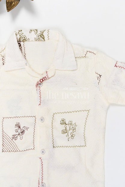 The Nesavu Boys Cotton Shirt Boys Cotton Dobby Embroidered Shirt for Festive Occasions and Traditional Outings Nesavu Nesavu boys cotton dobby embroidered shirt for festive occasions and traditional events