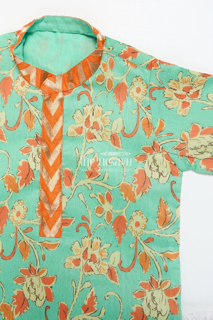 The Nesavu Boys Kurtha Set Boys Cotton Kurta Set for Weddings, Festivals and Photo Shoots Nesavu Nesavu boys festive kurta pyjama set floral print weddings cultural events