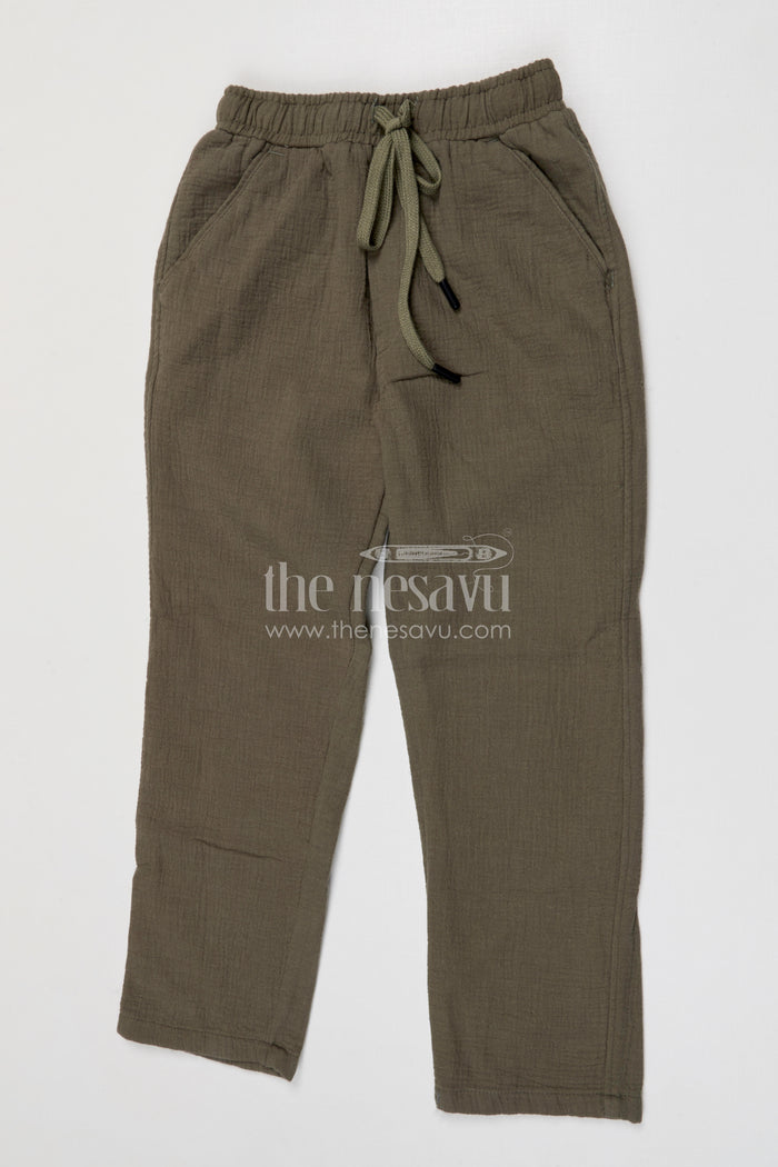 The Nesavu Boys Pant Boys Cotton Pants for Everyday Comfort and Casual Outings Nesavu 22 (4Y) / Green / Muslin Cotton BWP026B-22 Nesavu boys muslin cotton pants comfortable everyday casual wear for kids