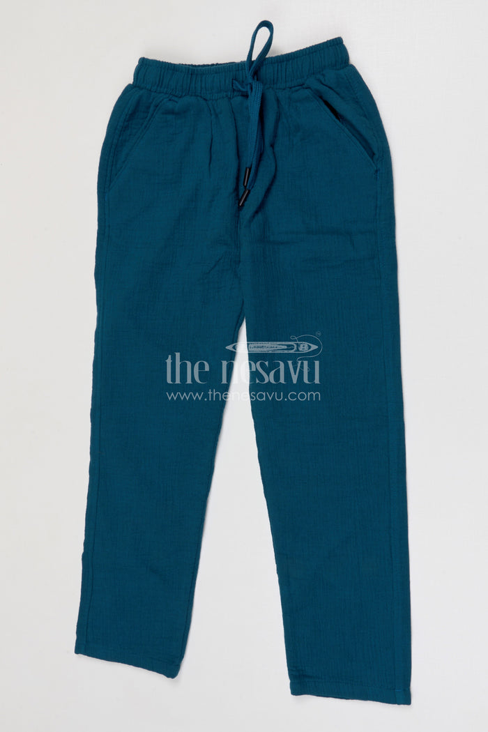 The Nesavu Boys Pant Boys Cotton Pants for Everyday Comfort and Casual Wear Nesavu 22 (4Y) / Blue / Muslin Cotton BWP026A-22 Nesavu boys muslin cotton pants comfortable everyday casual wear for kids