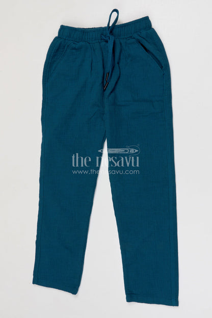 The Nesavu Boys Pant Boys Cotton Pants for Everyday Comfort and Casual Wear Nesavu 22 (4Y) / Blue / Muslin Cotton BWP026A-22 Nesavu boys muslin cotton pants comfortable everyday casual wear for kids