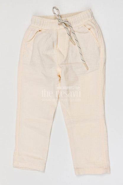 The Nesavu Boys Pant Boys Cotton Pants for Everyday Wear and Comfortable Outings Nesavu 22 (4Y) / Cream / Muslin Cotton BWP026D-22 Nesavu boys muslin cotton pants breathable everyday casual wear for kids