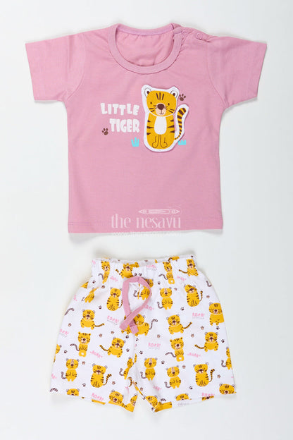 The Nesavu Boys Casual Set Boys Cotton Pink T Shirt and Shorts Set with Animal Digital Prints for Playful Summer Wear Nesavu Nesavu Boys Pink Cotton T Shirt Animal Printed Shorts Set Comfortable Everyday Wear