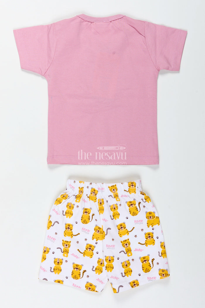 The Nesavu Boys Casual Set Boys Cotton Pink T Shirt and Shorts Set with Animal Digital Prints for Playful Summer Wear Nesavu Nesavu Boys Pink Cotton T Shirt Animal Printed Shorts Set Comfortable Everyday Wear