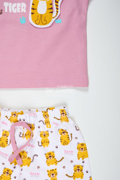 The Nesavu Boys Casual Set Boys Cotton Pink T Shirt and Shorts Set with Animal Digital Prints for Playful Summer Wear Nesavu Nesavu Boys Pink Cotton T Shirt Animal Printed Shorts Set Comfortable Everyday Wear