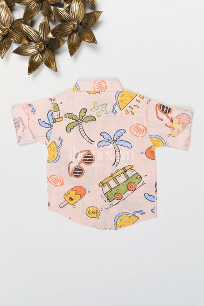 The Nesavu Boys Cotton Shirt Boys Cotton Printed Shirt for Casual Outings and Everyday Wear Nesavu Nesavu boys cotton printed shirt casual everyday outfit for kids with playful digital print