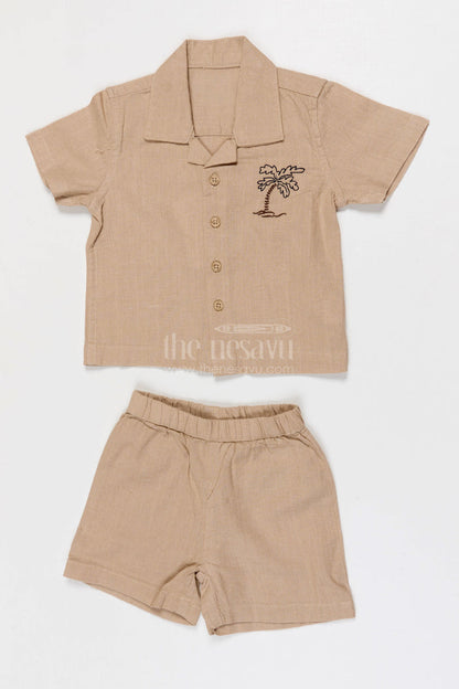 The Nesavu Boys Casual Set Boys Cotton Shirt and Shorts Set for Family Outings Nesavu 12 (3M) / Pink / Cotton BCS557C-12 Nesavu Boys Cotton Shirt And Shorts Set For Family Outings Casual Events And Summer Comfort