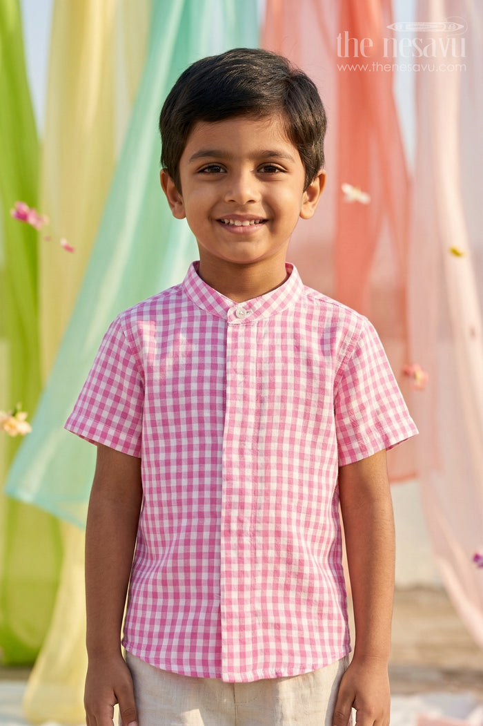 The Nesavu Boys Cotton Shirt Boys Cotton Shirt for Casual Outings and Weekend Wear Nesavu 14 (6M) / Pink / Cotton BS468A-14 Nesavu Boys Cotton Checked Shirt For Casual Outings And Weekend Wear With Breathable Comfortable Fabric