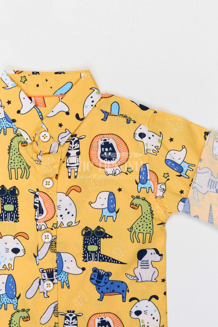 The Nesavu Boys Cotton Shirt Boys Cotton Shirt for Casual Playtime and Everyday Wear Nesavu Nesavu boys cotton shirt with animal digital print playful casual outfit for kids