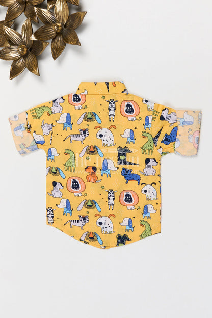 The Nesavu Boys Cotton Shirt Boys Cotton Shirt for Casual Playtime and Everyday Wear Nesavu Nesavu boys cotton shirt with animal digital print playful casual outfit for kids