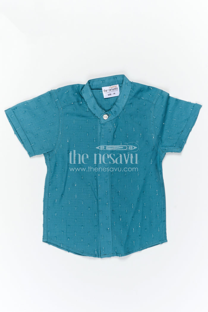 The Nesavu Boys Cotton Shirt Boys Cotton Shirt for Casual Wear and Outings Nesavu Nesavu Boys Blue Cotton Shirt With Shimmer Butti Design For Casual Wear Outings And Everyday Comfort
