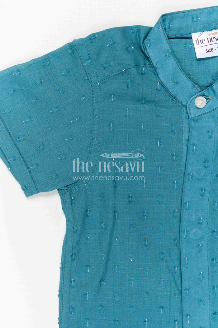 The Nesavu Boys Cotton Shirt Boys Cotton Shirt for Casual Wear and Outings Nesavu Nesavu Boys Blue Cotton Shirt With Shimmer Butti Design For Casual Wear Outings And Everyday Comfort