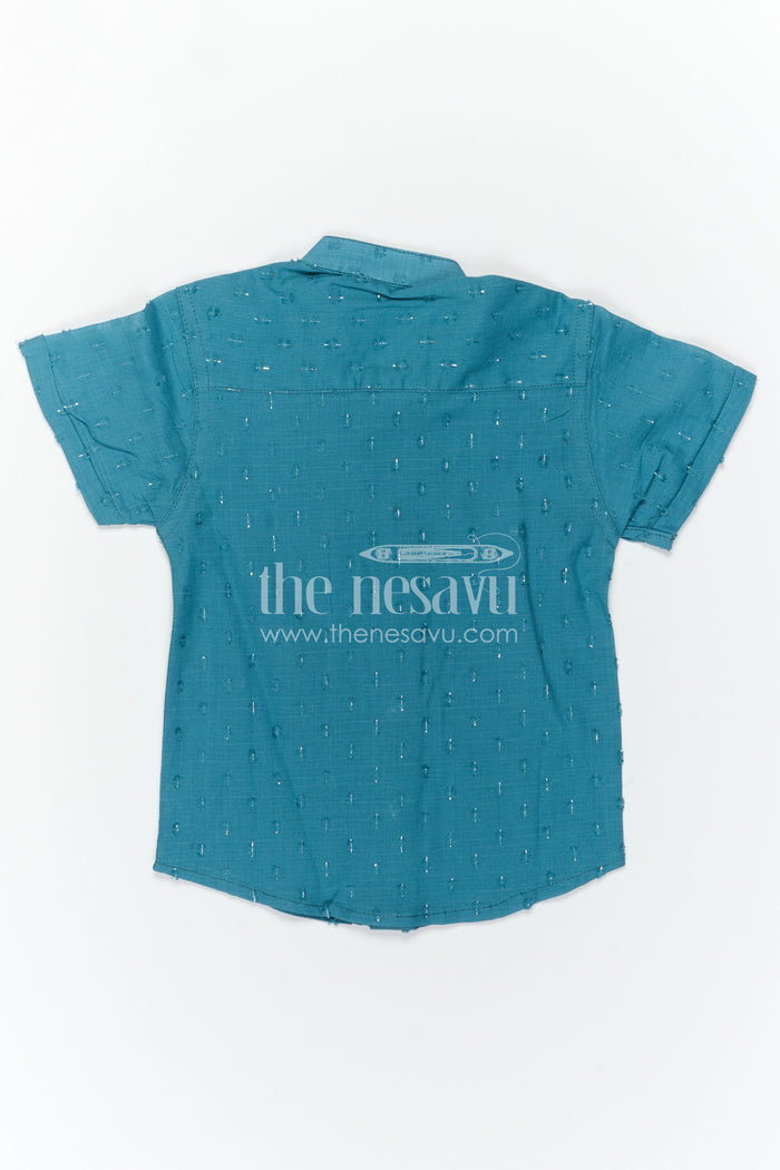 The Nesavu Boys Cotton Shirt Boys Cotton Shirt for Casual Wear and Outings Nesavu Nesavu Boys Blue Cotton Shirt With Shimmer Butti Design For Casual Wear Outings And Everyday Comfort