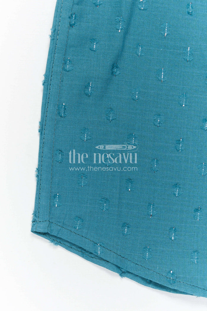 The Nesavu Boys Cotton Shirt Boys Cotton Shirt for Casual Wear and Outings Nesavu Nesavu Boys Blue Cotton Shirt With Shimmer Butti Design For Casual Wear Outings And Everyday Comfort