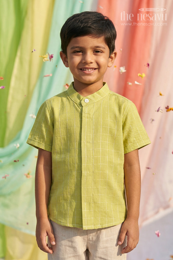 The Nesavu Boys Cotton Shirt Boys Cotton Shirt for Daily Wear and Casual Outings Nesavu 14 (6M) / Green / Cotton BS438A-14 Nesavu Boys Green Cotton Shirt With Checked Design For Casual Wear Daily Outings And Comfortable Styling