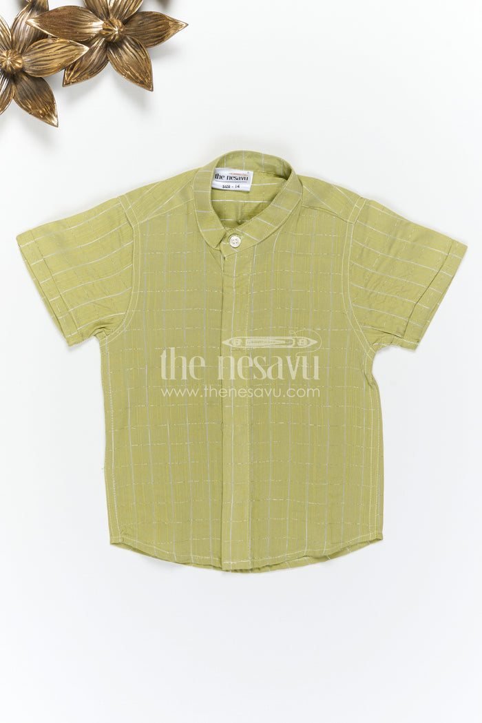 The Nesavu Boys Cotton Shirt Boys Cotton Shirt for Daily Wear and Casual Outings Nesavu Nesavu Boys Green Cotton Shirt With Checked Design For Casual Wear Daily Outings And Comfortable Styling