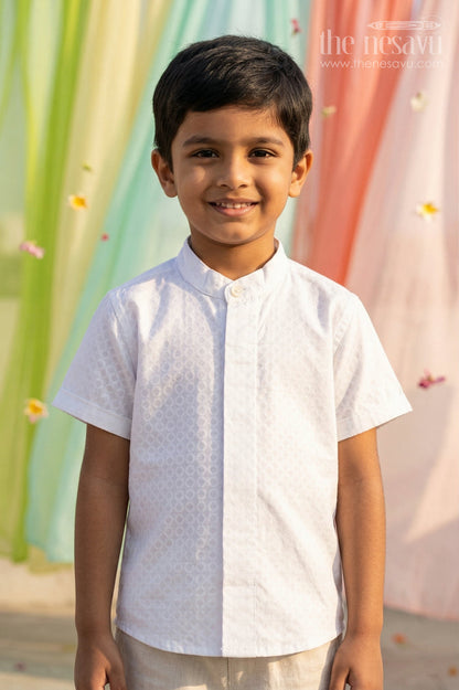 The Nesavu Boys Cotton Shirt Boys Cotton Shirt for Daily Wear and Comfortable Outings Nesavu 14 (6M) / Half white / Cotton BS460A-14 Nesavu Boys Cotton Shirt For Daily Wear And Casual Outings With Breathable Comfortable Fabric