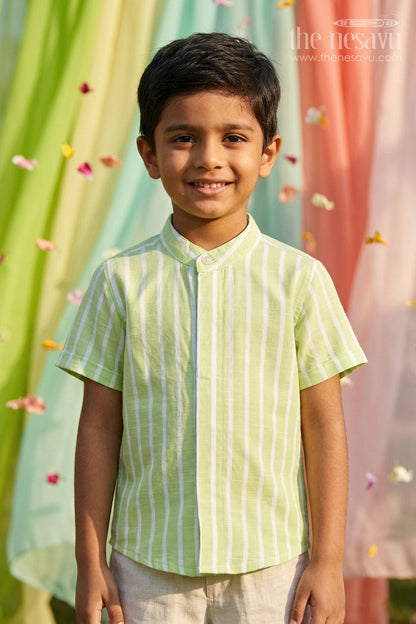 The Nesavu Boys Cotton Shirt Boys Cotton Shirt for Daily Wear and Outdoor Play Nesavu 14 (6M) / Green / Cotton BS444A-14 Nesavu Boys Cotton Striped Shirt For Daily Wear And Outdoor Play With Breathable Comfortable Fabric