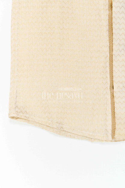The Nesavu Boys Cotton Shirt Boys Cotton Shirt for Festive Casual Styling Nesavu Nesavu Boys Cotton Shirt For Festive Casual Styling With Mandarin Collar And Textured Finish