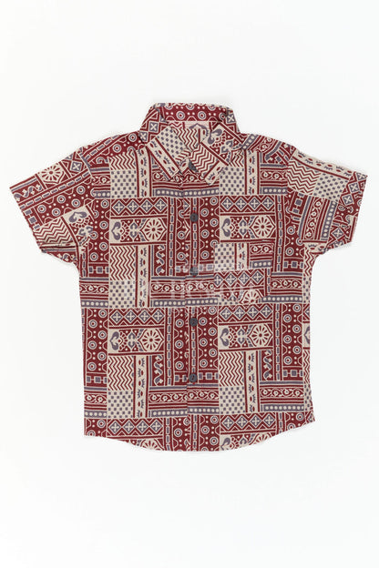 The Nesavu Boys Cotton Shirt Boys Cotton Shirt for Festive Casual Wear and Family Outings Nesavu Nesavu Boys Cotton Shirt With Patchwork Digital Print For Festive And Casual Celebrations