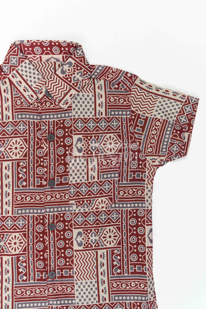 The Nesavu Boys Cotton Shirt Boys Cotton Shirt for Festive Casual Wear and Family Outings Nesavu Nesavu Boys Cotton Shirt With Patchwork Digital Print For Festive And Casual Celebrations