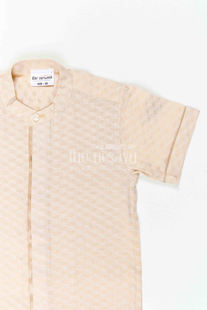 The Nesavu Boys Cotton Shirt Boys Cotton Shirt for Festive Family Visits Nesavu Nesavu Boys Cotton Shirt For Festive Family Visits With Mandarin Collar And Textured Weave