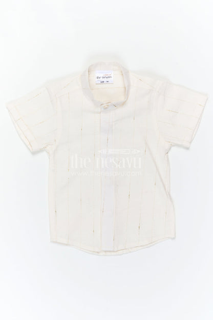 The Nesavu Boys Cotton Shirt Boys Cotton Shirt for Festive Occasions and Traditional Wear Nesavu Nesavu Boys Cotton Shirt With Zari Design For Festive Occasions And Traditional Wear With Breathable Comfort