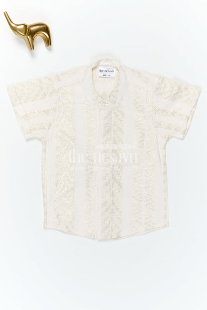 The Nesavu Boys Cotton Shirt Boys Cotton Shirt for Festive Occasions and Traditional Wear Nesavu Nesavu Boys Cotton Shirt With Zari Design For Festive Occasions And Traditional Wear With Breathable Fabric