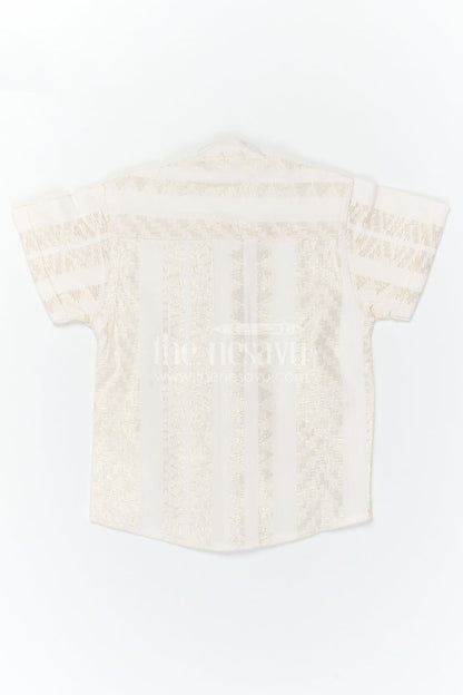 The Nesavu Boys Cotton Shirt Boys Cotton Shirt for Festive Occasions and Traditional Wear Nesavu Nesavu Boys Cotton Shirt With Zari Design For Festive Occasions And Traditional Wear With Breathable Fabric