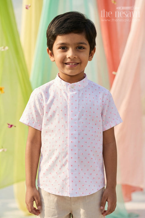 The Nesavu Boys Cotton Shirt Boys Cotton Shirt for Festive Outings and Smart Casual Wear Nesavu 14 (6M) / Orange / Cotton BS440A-14 Nesavu Boys Dobby Cotton Shirt For Festive Outings And Smart Casual Wear With Breathable Textured Fabric