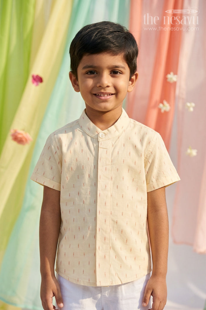 The Nesavu Boys Cotton Shirt Boys Cotton Shirt for Festive Outings and Traditional Wear Nesavu 14 (6M) / Yellow / Cotton BS458A-14 Nesavu Boys Cotton Butti Shirt For Festive Outings And Traditional Wear With Breathable Comfortable Fabric