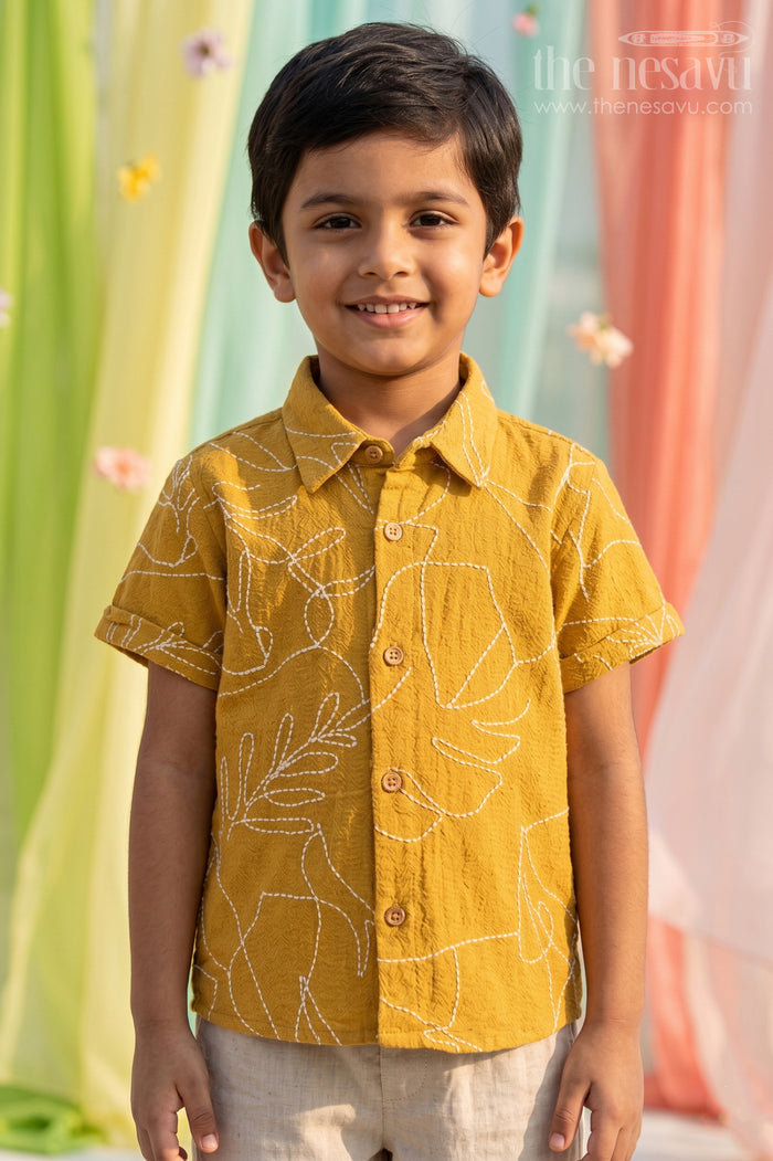 The Nesavu Boys Cotton Shirt Boys Cotton Shirt for Playful Dates and Everyday Comfort Nesavu 18 (2Y) / Yellow / Muslin Cotton BS476A-18 Nesavu Boys Muslin Cotton Shirt For Casual Outings Breathable Comfortable Everyday Wear For Kids