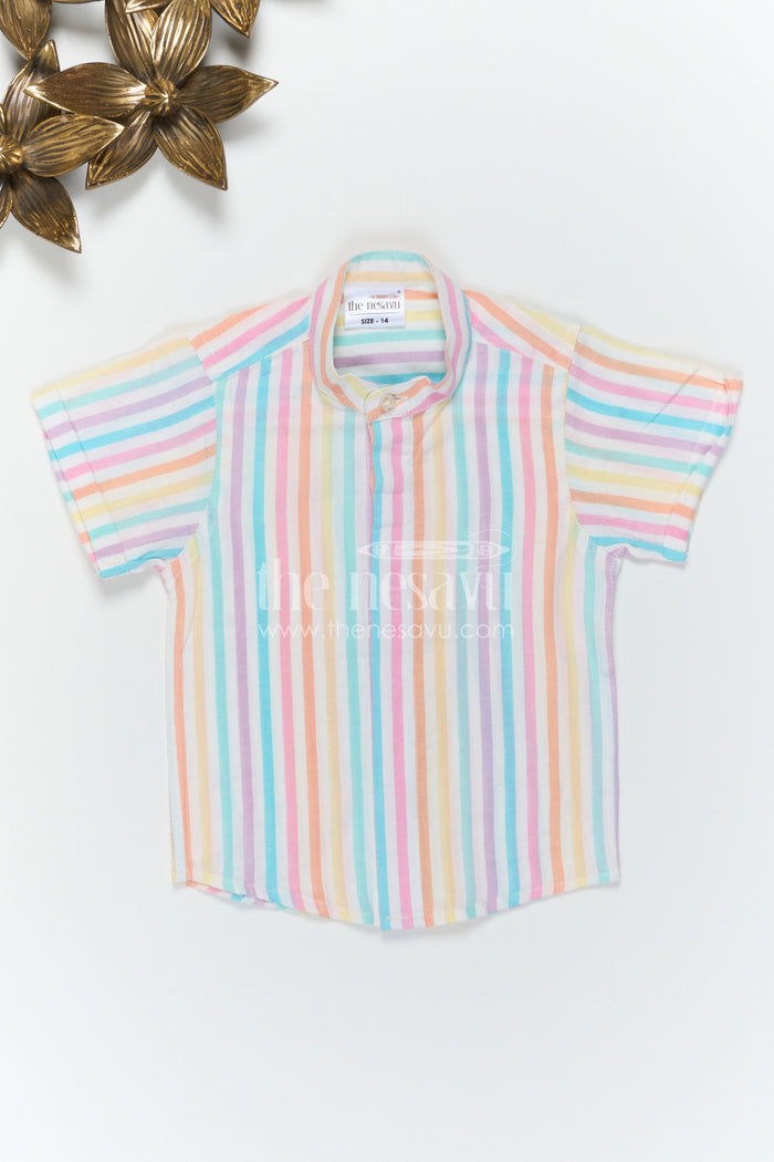The Nesavu Boys Cotton Shirt Boys Cotton Shirt for Summer Outings and Casual Wear Nesavu Nesavu Boys Cotton Striped Shirt For Summer Outings And Casual Wear With Breathable Comfortable Fabric